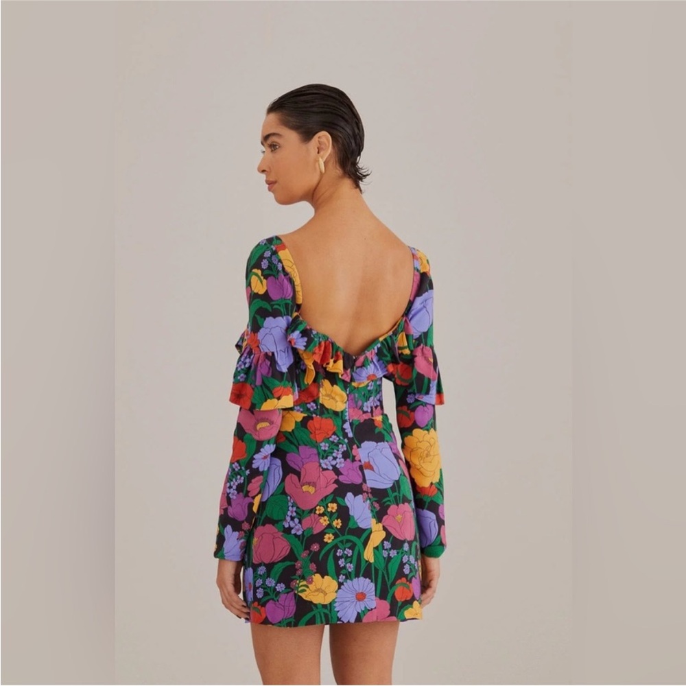 FARM RIO Black Bucolic Garden Long Sleeve Mini Dress - Picture 3 of 4
